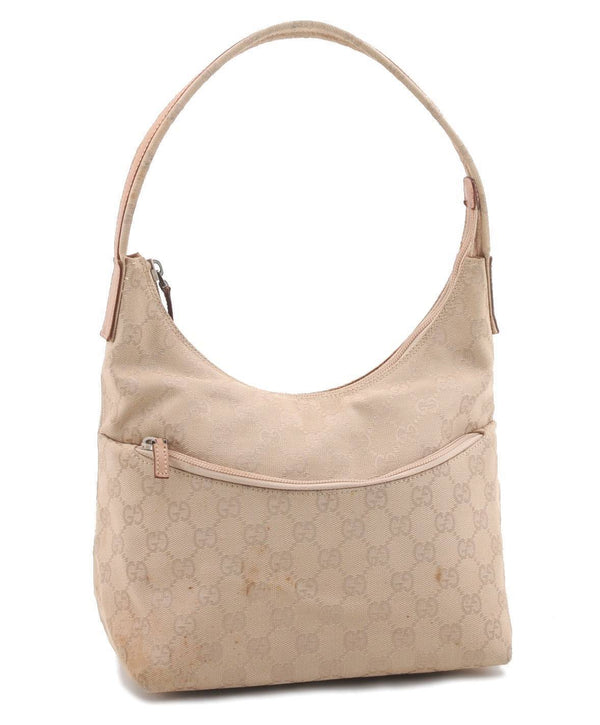 Authentic GUCCI Vintage Shoulder Bag Purse GG Canvas Leather 0013386 Beige 1898C