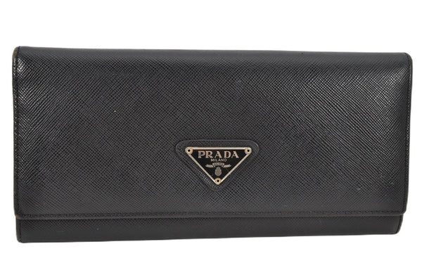 Authentic PRADA Vintage Saffiano Leather Long Wallet Purse Black 1898G