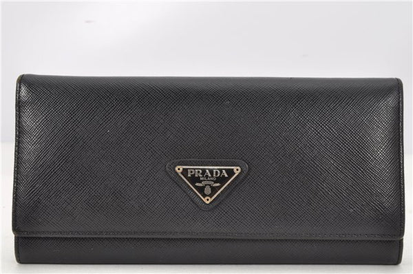 Authentic PRADA Vintage Saffiano Leather Long Wallet Purse Black 1898G