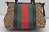 Auth GUCCI Web Sherry Line Bamboo 2Way Hand Bag GG Canvas Leather Brown 1898I