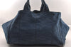 Authentic PRADA Canapa L Canvas Tote Hand Bag Denim Blue 1899I