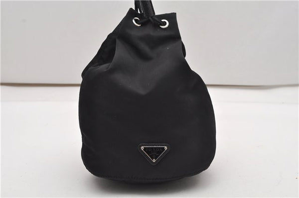 Authentic PRADA Nylon Tessuto Saffiano Leather Drawstring Bag Purse Black 1901G