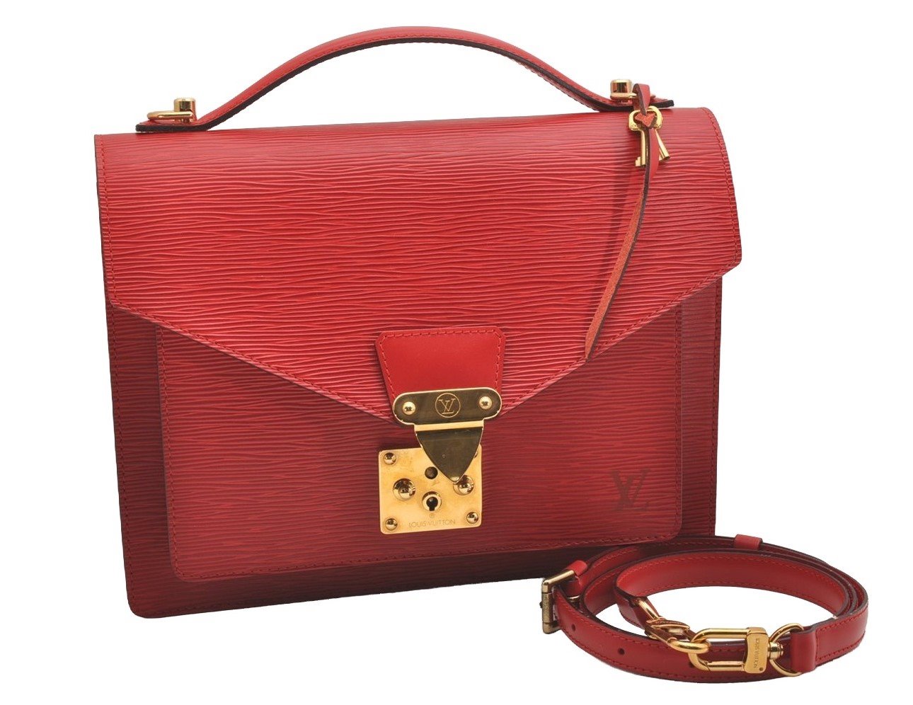 Authentic Louis Vuitton Epi Monceau 2Way Shoulder Hand Bag Red M52127 LV 1903I
