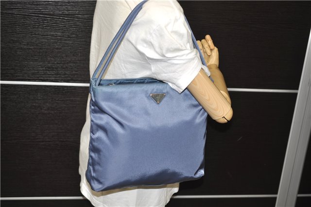 Authentic PRADA Nylon Shoulder Tote Bag Purse Blue 1904D