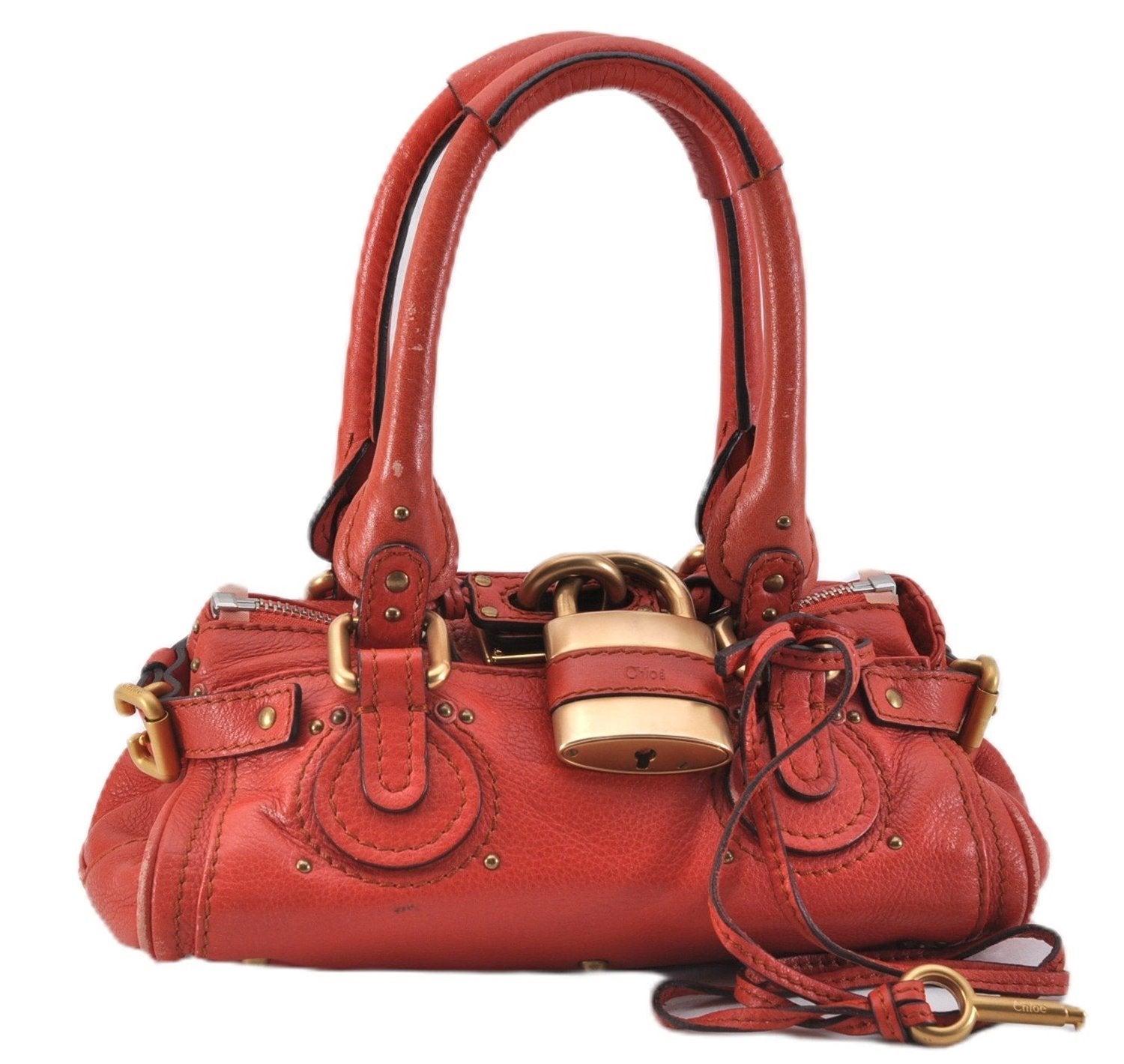 Authentic Chloe Vintage Mini Paddington Leather Hand Bag Purse Red 1904F