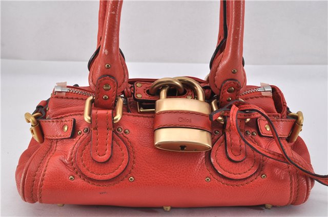 Authentic Chloe Vintage Mini Paddington Leather Hand Bag Purse Red 1904F