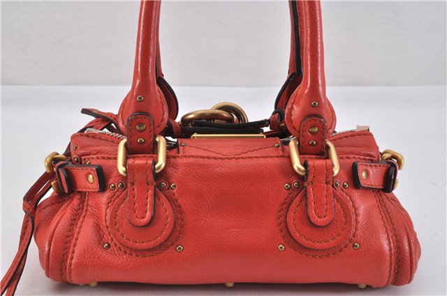 Authentic Chloe Vintage Mini Paddington Leather Hand Bag Purse Red 1904F