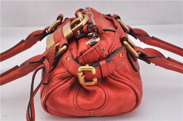 Authentic Chloe Vintage Mini Paddington Leather Hand Bag Purse Red 1904F