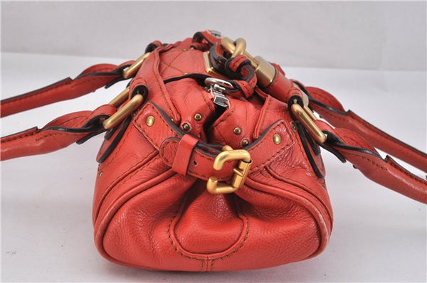 Authentic Chloe Vintage Mini Paddington Leather Hand Bag Purse Red 1904F