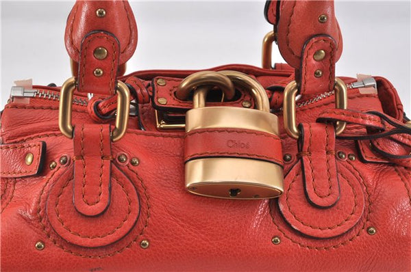 Authentic Chloe Vintage Mini Paddington Leather Hand Bag Purse Red 1904F