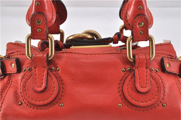 Authentic Chloe Vintage Mini Paddington Leather Hand Bag Purse Red 1904F