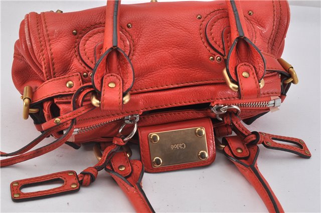 Authentic Chloe Vintage Mini Paddington Leather Hand Bag Purse Red 1904F