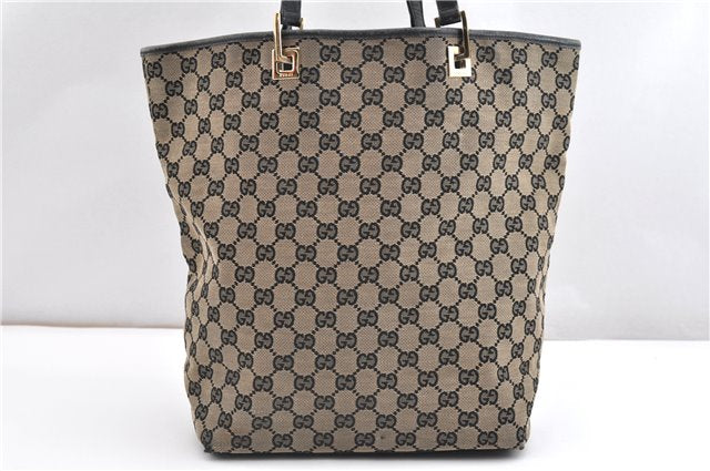 Authentic GUCCI Vintage Shoulder Tote Bag GG Canvas Leather 0021098 Black 1909G