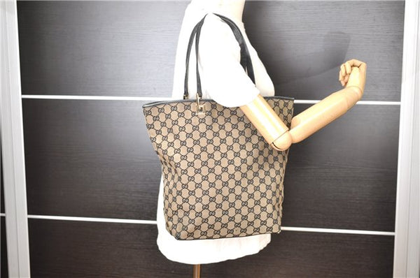 Authentic GUCCI Vintage Shoulder Tote Bag GG Canvas Leather 0021098 Black 1909G