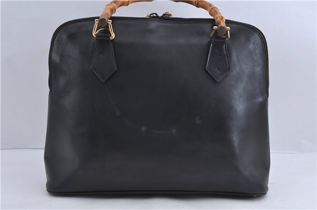 Authentic GUCCI Vintage Bamboo Hand Shoulder Bag Leather Black 1910D