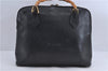 Authentic GUCCI Vintage Bamboo Hand Shoulder Bag Leather Black 1910D