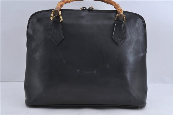 Authentic GUCCI Vintage Bamboo Hand Shoulder Bag Leather Black 1910D