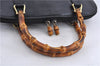 Authentic GUCCI Vintage Bamboo Hand Shoulder Bag Leather Black 1910D