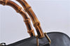 Authentic GUCCI Vintage Bamboo Hand Shoulder Bag Leather Black 1910D