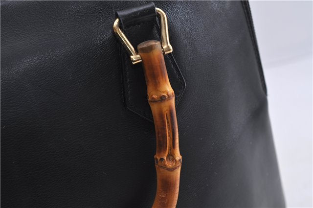 Authentic GUCCI Vintage Bamboo Hand Shoulder Bag Leather Black 1910D