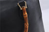 Authentic GUCCI Vintage Bamboo Hand Shoulder Bag Leather Black 1910D