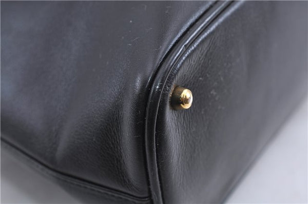 Authentic GUCCI Vintage Bamboo Hand Shoulder Bag Leather Black 1910D