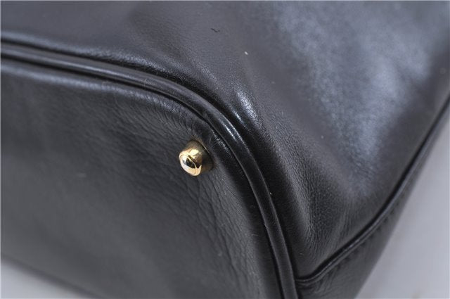 Authentic GUCCI Vintage Bamboo Hand Shoulder Bag Leather Black 1910D