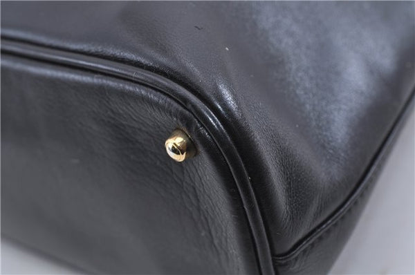 Authentic GUCCI Vintage Bamboo Hand Shoulder Bag Leather Black 1910D