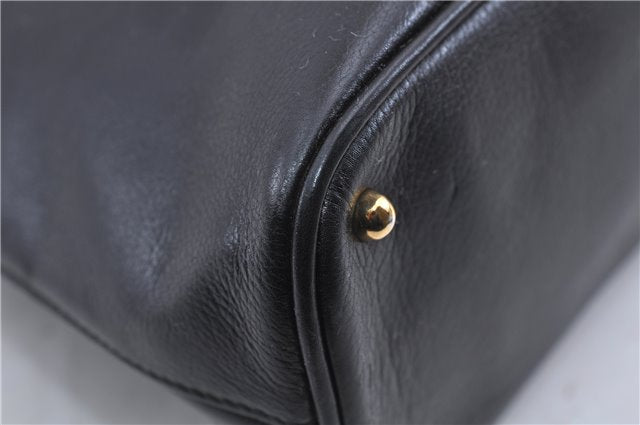 Authentic GUCCI Vintage Bamboo Hand Shoulder Bag Leather Black 1910D