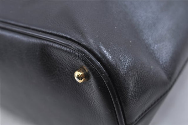 Authentic GUCCI Vintage Bamboo Hand Shoulder Bag Leather Black 1910D