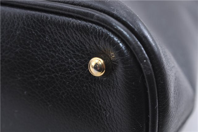 Authentic GUCCI Vintage Bamboo Hand Shoulder Bag Leather Black 1910D