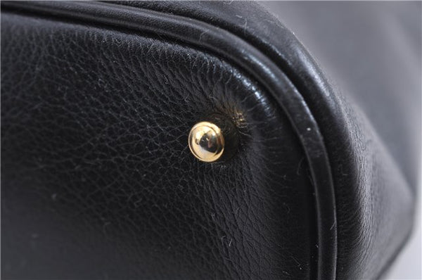 Authentic GUCCI Vintage Bamboo Hand Shoulder Bag Leather Black 1910D