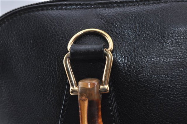 Authentic GUCCI Vintage Bamboo Hand Shoulder Bag Leather Black 1910D