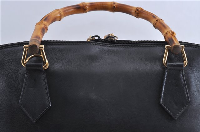 Authentic GUCCI Vintage Bamboo Hand Shoulder Bag Leather Black 1910D