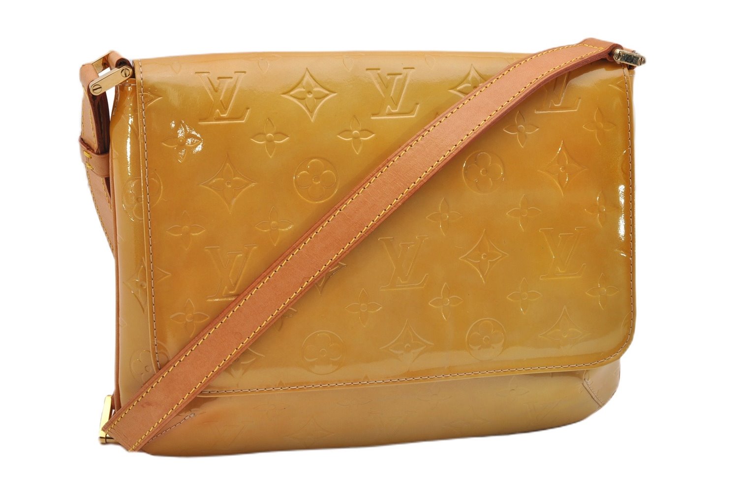 Auth Louis Vuitton Vernis Thompson Street Shoulder Bag Yellow M91008 LV 1911G