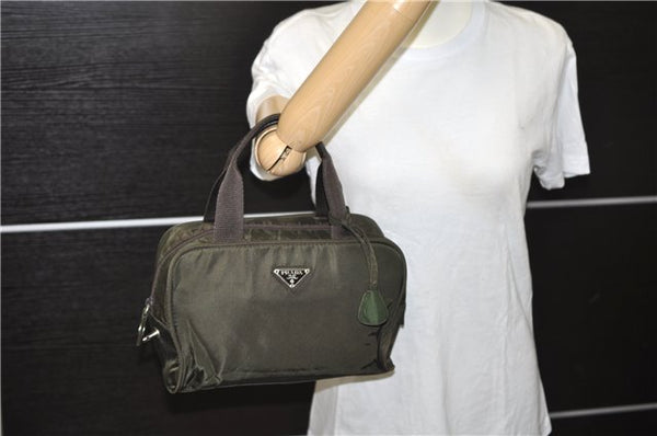 Auth PRADA Diligenza Nylon Leather Shoulder Hand Bag B7566 Khaki Green 1913D