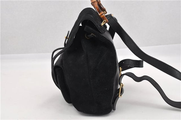 Authentic GUCCI Bamboo Vintage Backpack Purse Suede Leather Black 1914G