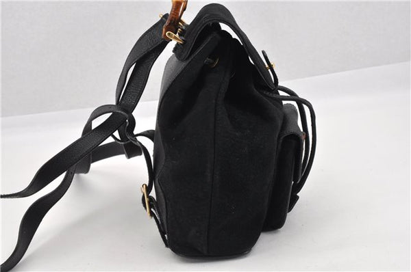 Authentic GUCCI Bamboo Vintage Backpack Purse Suede Leather Black 1914G