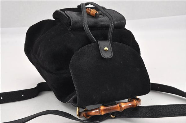 Authentic GUCCI Bamboo Vintage Backpack Purse Suede Leather Black 1914G