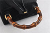 Authentic GUCCI Bamboo Vintage Backpack Purse Suede Leather Black 1914G