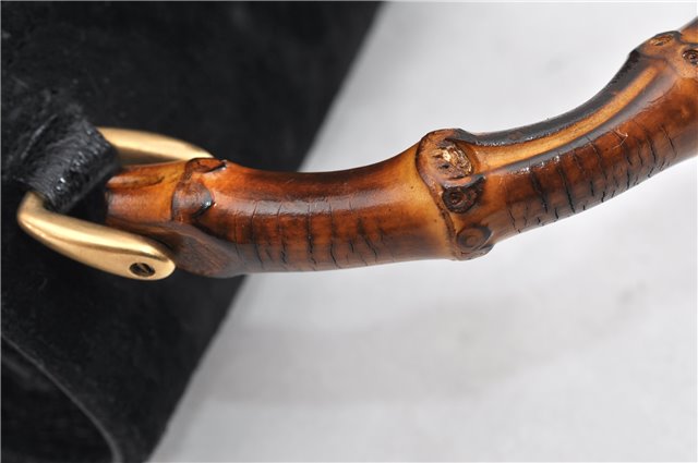 Authentic GUCCI Bamboo Vintage Backpack Purse Suede Leather Black 1914G