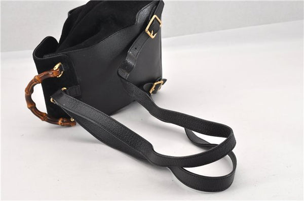 Authentic GUCCI Bamboo Vintage Backpack Purse Suede Leather Black 1914G