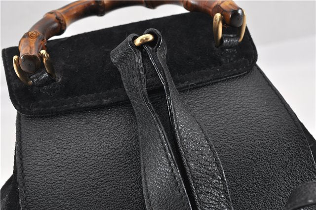 Authentic GUCCI Bamboo Vintage Backpack Purse Suede Leather Black 1914G