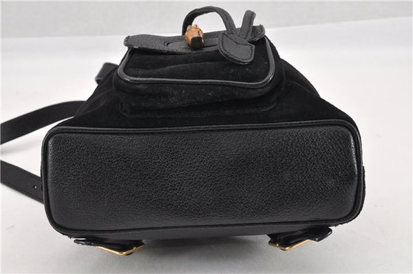 Authentic GUCCI Bamboo Vintage Backpack Purse Suede Leather Black 1914G
