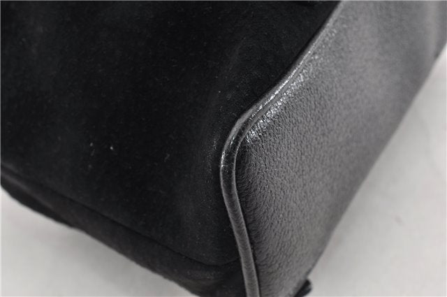 Authentic GUCCI Bamboo Vintage Backpack Purse Suede Leather Black 1914G