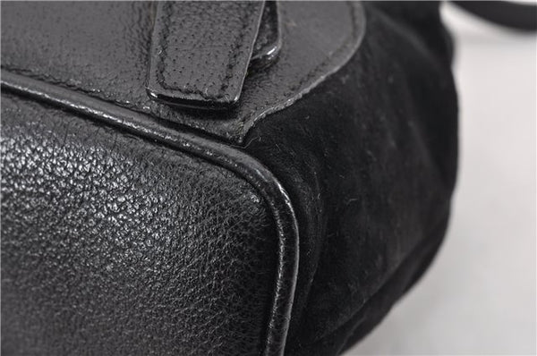 Authentic GUCCI Bamboo Vintage Backpack Purse Suede Leather Black 1914G