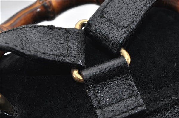 Authentic GUCCI Bamboo Vintage Backpack Purse Suede Leather Black 1914G