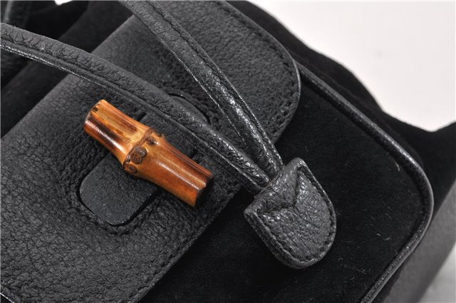 Authentic GUCCI Bamboo Vintage Backpack Purse Suede Leather Black 1914G