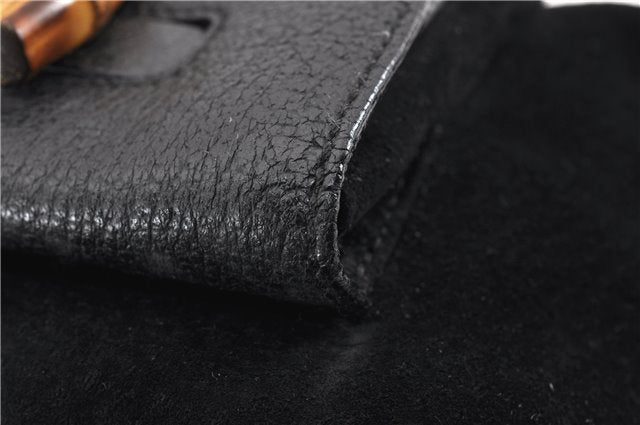 Authentic GUCCI Bamboo Vintage Backpack Purse Suede Leather Black 1914G