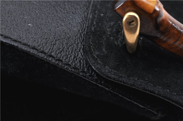 Authentic GUCCI Bamboo Vintage Backpack Purse Suede Leather Black 1914G